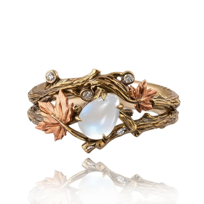 Lyfange Fall Leaf Ring for Women Red Maple Leaf Rings Vintage Orange Crystal Autumn Ring Thanksgiving Holiday Jewelry (maple A) - Image 1