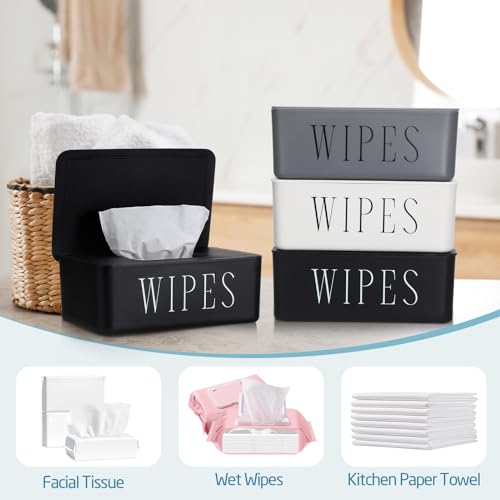 Singhoow 3 Pack Baby Wipes Dispenser Holder Wipe Container for Bathroom with Lid Toilet Tissue Paper Storage Refillable Box for Home Office Cars(Small,Black, White, Gray) - Image 4