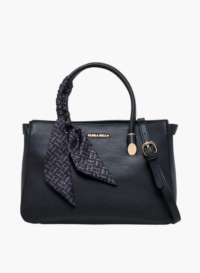 Flora Bella By Shoexpress Scarf Accent Tote Bag with Detachable Strap and Zip Closure