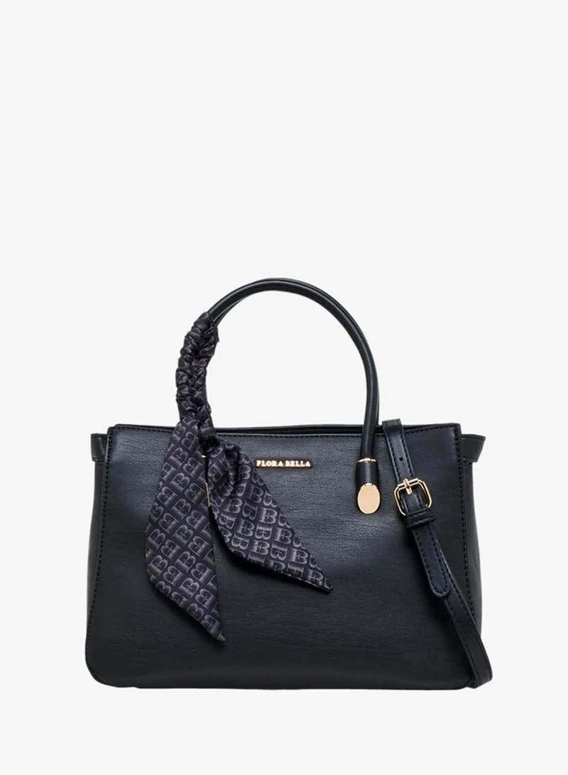 Scarf Accent Tote Bag with Detachable Strap and Zip Closure