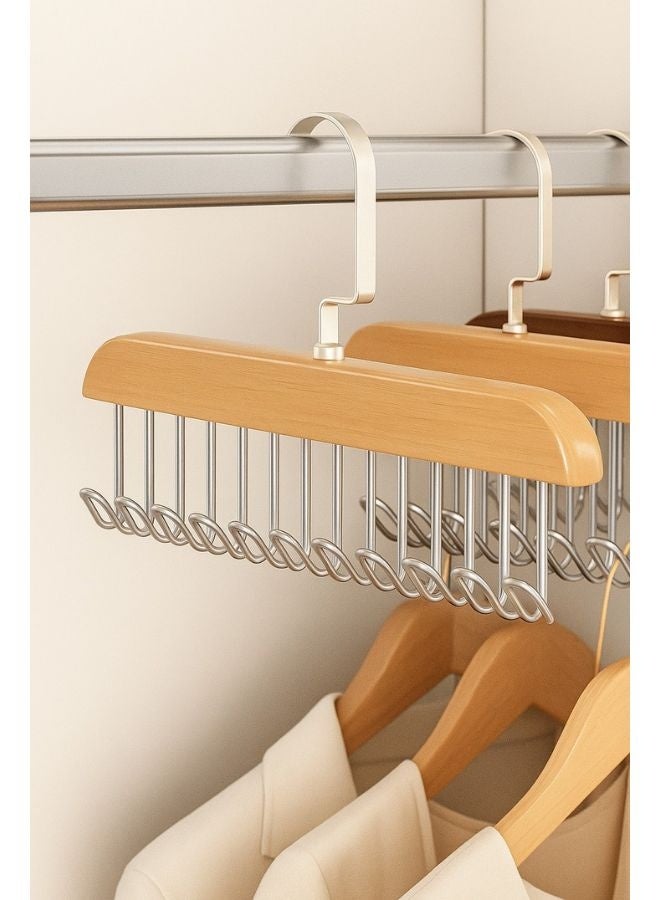 FALMER 5 Pieces Multi-Purpose Wooden Closet Organizer Hanger - Stylish design with 8 double stainless steel hooks and 360-degree rotating hook - Perfect for hanging belts, scarves, shirts, and accessories - Practical organizer to save space and keep your closet always tidy - Image 1