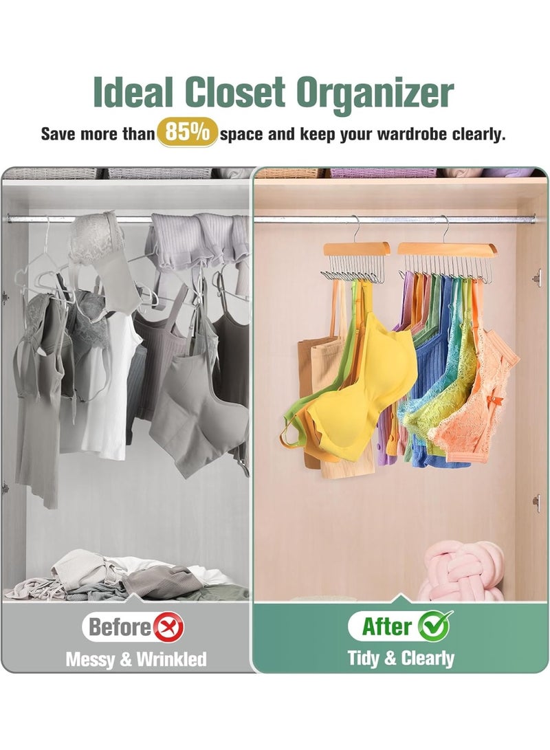 FALMER 5 Pieces Multi-Purpose Wooden Closet Organizer Hanger - Stylish design with 8 double stainless steel hooks and 360-degree rotating hook - Perfect for hanging belts, scarves, shirts, and accessories - Practical organizer to save space and keep your closet always tidy - Image 3