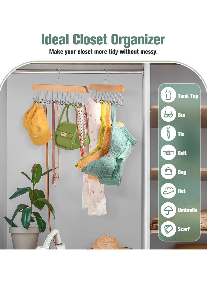 FALMER 5 Pieces Multi-Purpose Wooden Closet Organizer Hanger - Stylish design with 8 double stainless steel hooks and 360-degree rotating hook - Perfect for hanging belts, scarves, shirts, and accessories - Practical organizer to save space and keep your closet always tidy - Image 4