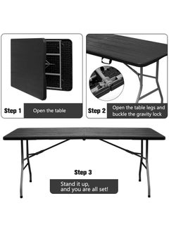 LANNY Jeffcoco Furniture Wood Design Outdoor Camping Table, Heavy Duty Plastic Outdoor Folding Picnic Table, Folding Trestle Table (1.8M Brown)  - Image 4