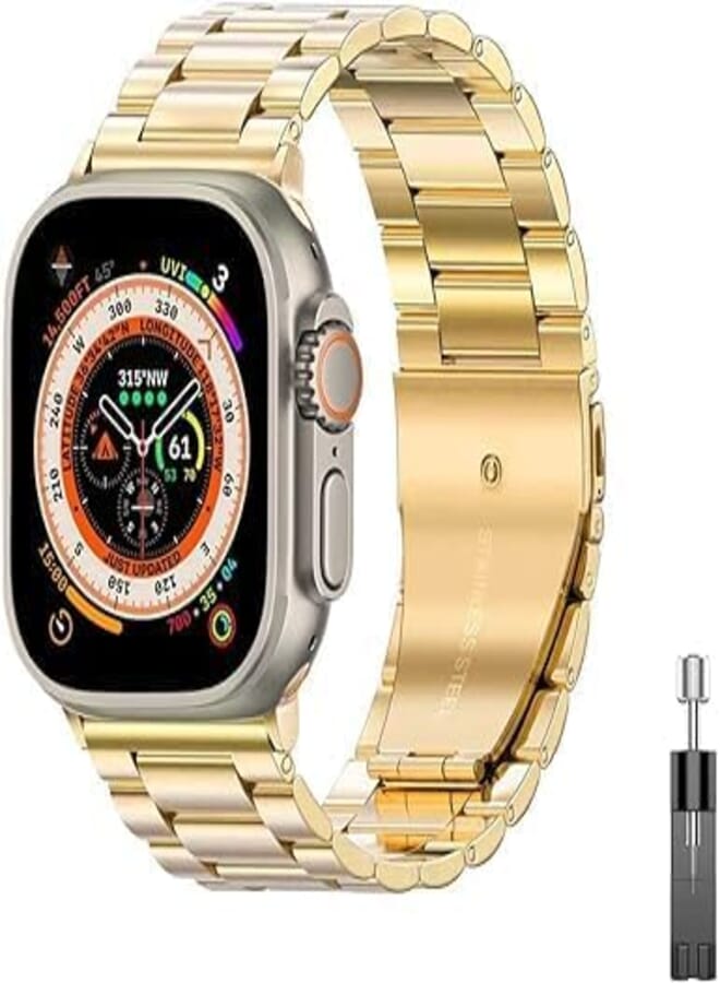 Next Next store Metal Band Compatible with Apple Watch 42-44-45-49 Ultra Series SE Series 6/5/4/3/2/1 Stainless Steel Strap for iWatch + 1 x Removal Tool (Gold)