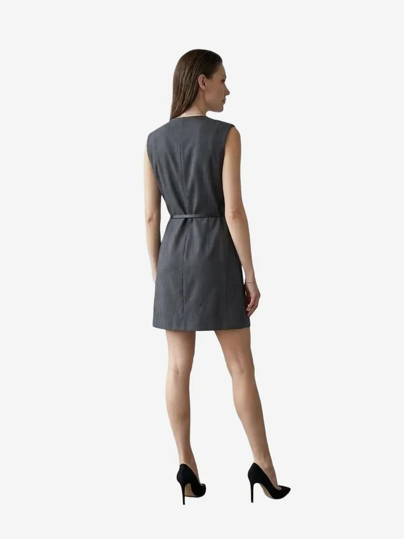 ماي فاشن MY FASHION Belted V-Neck Sleeveless Mini Shift Dress