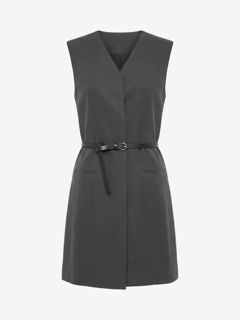 My Fashion Black MY FASHION Belted V-Neck Sleeveless Mini Shift Dress for Women | Best Price UAE