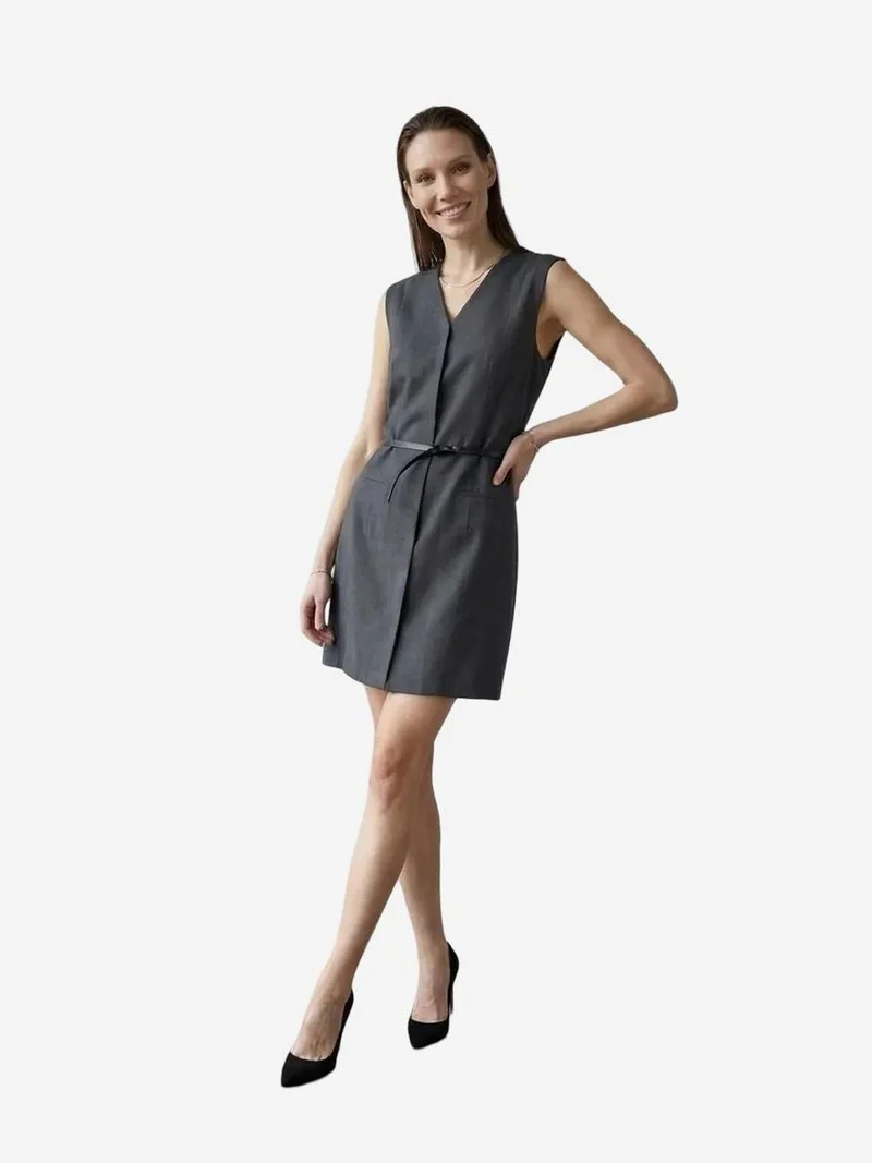 My Fashion Black MY FASHION Belted V-Neck Sleeveless Mini Shift Dress for Women | Best Price UAE