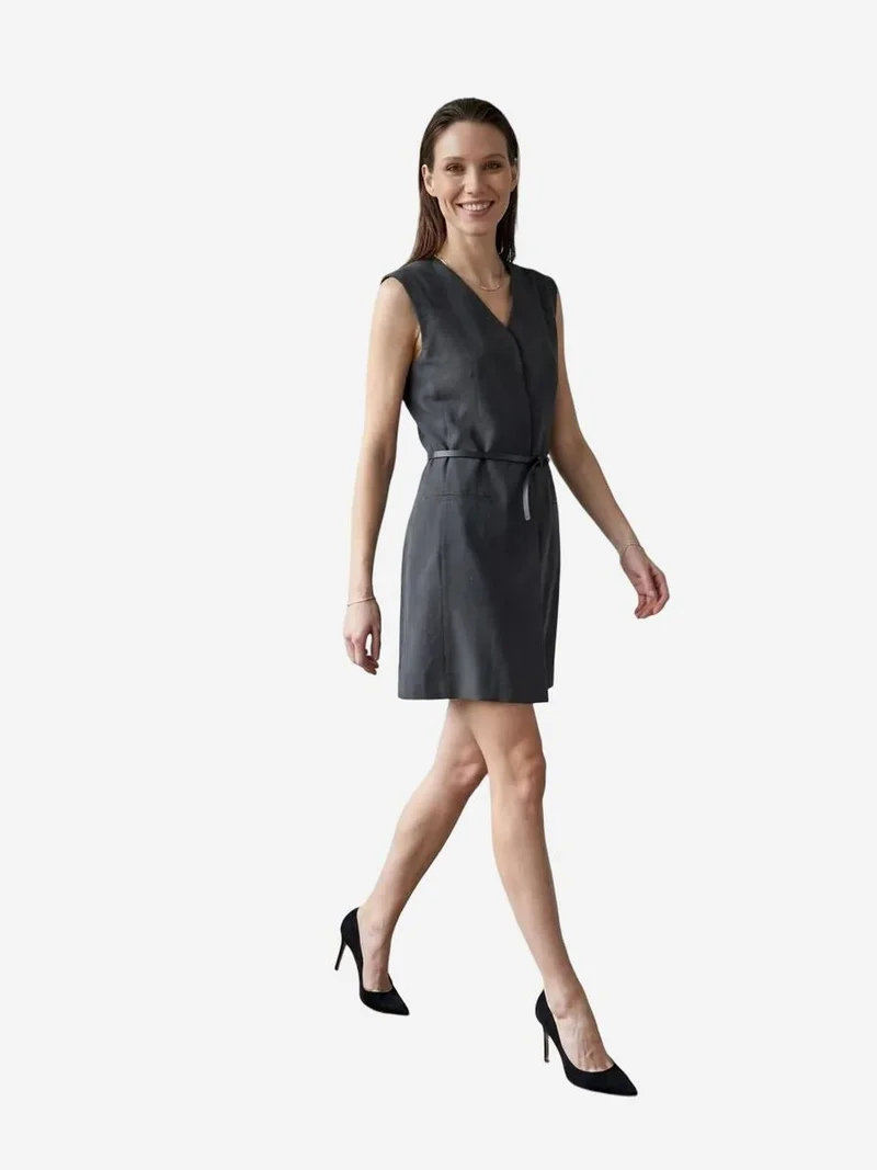 ماي فاشن MY FASHION Belted V-Neck Sleeveless Mini Shift Dress