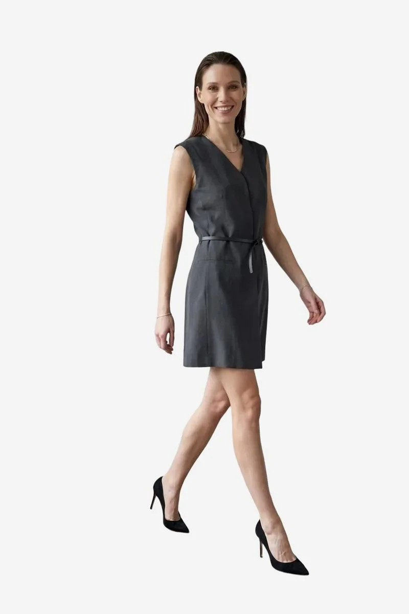 ماي فاشن MY FASHION Belted V-Neck Sleeveless Mini Shift Dress