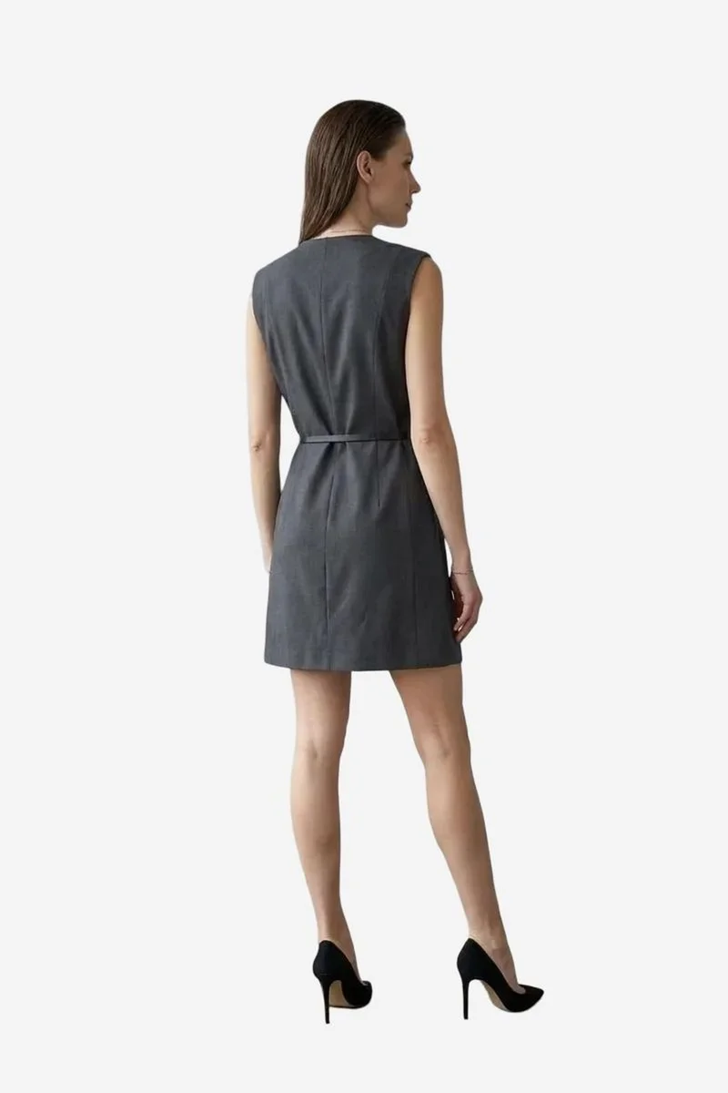 ماي فاشن MY FASHION Belted V-Neck Sleeveless Mini Shift Dress