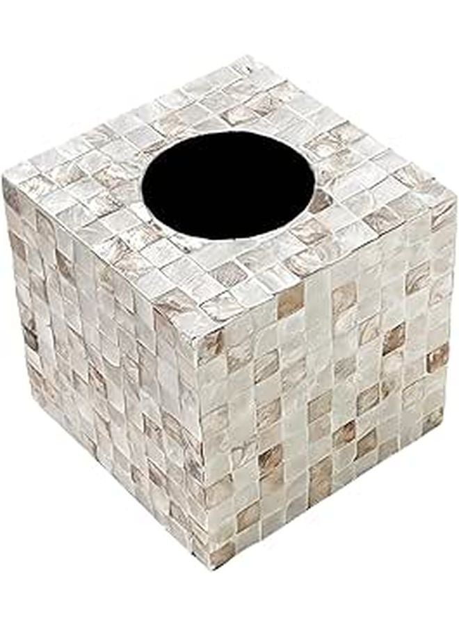 صندوق مناديل من قشرة اللؤلؤ لغرفة المعيشة بتصميم مكعب 5 × 9 بوصات - Image 1