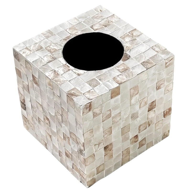 صندوق مناديل من قشرة اللؤلؤ لغرفة المعيشة بتصميم مكعب 5 × 9 بوصات - Image 2