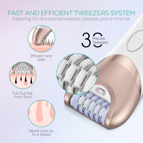VOYOR Epilator for Women, 3 in 1 Epilator Hair Removal for Women, Epilators Hair Remover for Leg Arm with 30 Tweezers, Rechargeable & Cordless Electric Lady Shaver & Trimmer BM300 (Champagne Gold) - Image 3