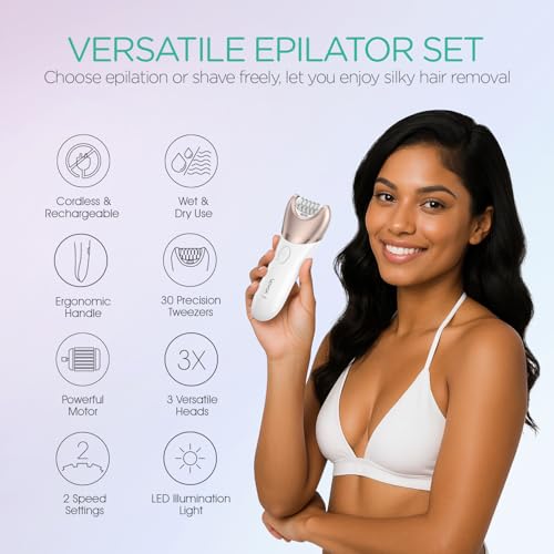 VOYOR Epilator for Women, 3 in 1 Epilator Hair Removal for Women, Epilators Hair Remover for Leg Arm with 30 Tweezers, Rechargeable & Cordless Electric Lady Shaver & Trimmer BM300 (Champagne Gold) - Image 2