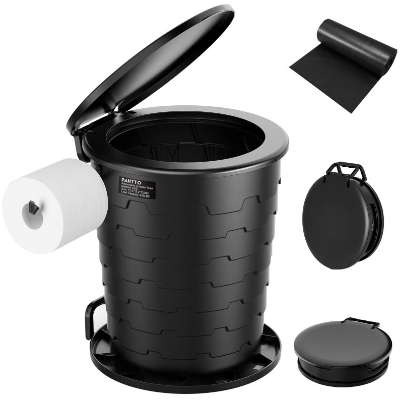PAHTTO Camp Toilet for Adults Upgraded 2nd Generation Retractable Portable Camping Toilet with Paper Holder Lid Porta Potty Adjustable Height for Travel Car RV Road Trip baos portatiles para adultos - Image 2