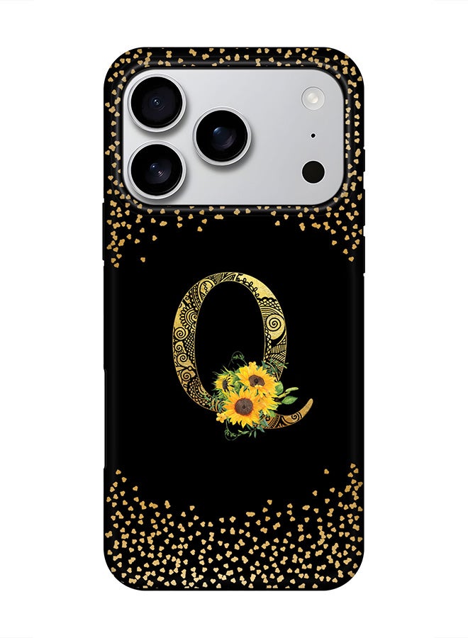 Stylizedd Tough Pro Magnetic Case for iPhone 17 Pro, Dual Layer hybrid PC + TPU Mobile Cover Matte - Custom Floral Monogram - Q ( Black )