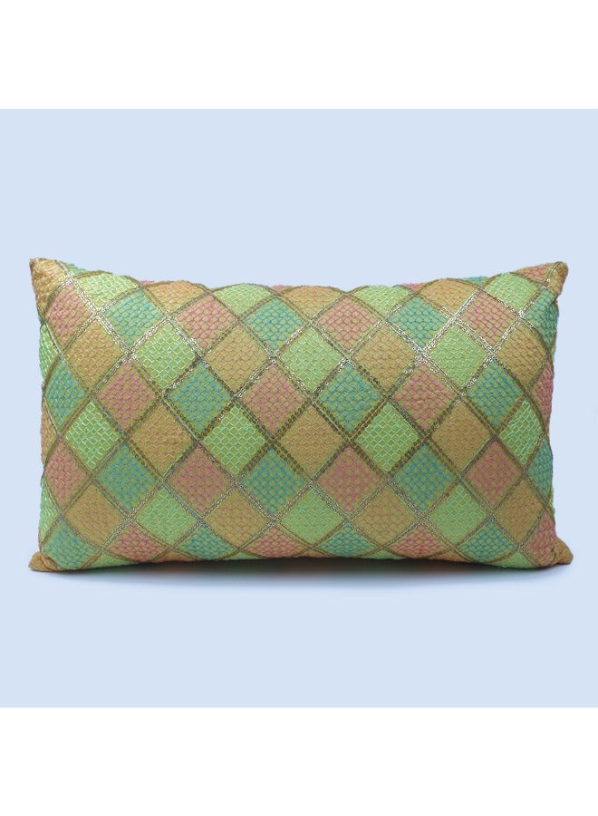 BYFT Orchard Cushion Cover 12 x 20 inch (Diagonal Checks design - Yellow) 30 x 50 cm Luxury Decorative Cushion Cover for Sofa, Bed & Living Room- Set of 2 without inserts - Image 2