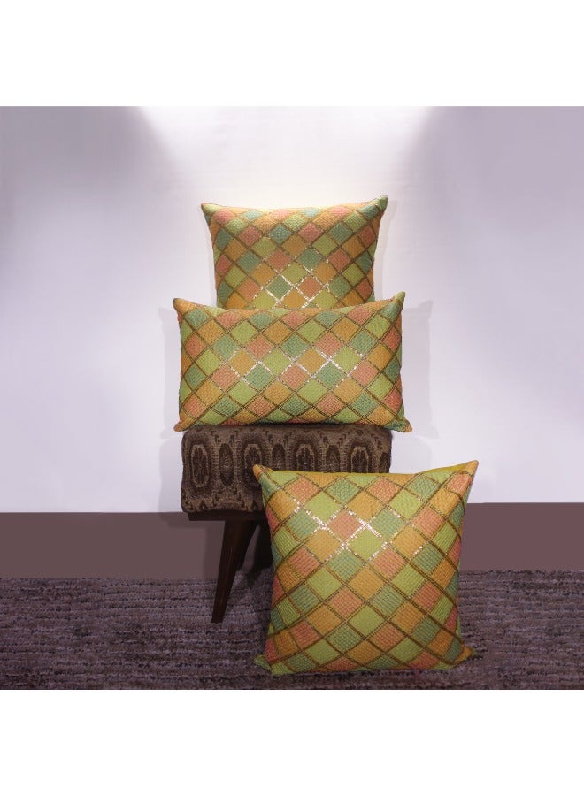 BYFT Orchard Cushion Cover 12 x 20 inch (Diagonal Checks design - Yellow) 30 x 50 cm Luxury Decorative Cushion Cover for Sofa, Bed & Living Room- Set of 2 without inserts - Image 1