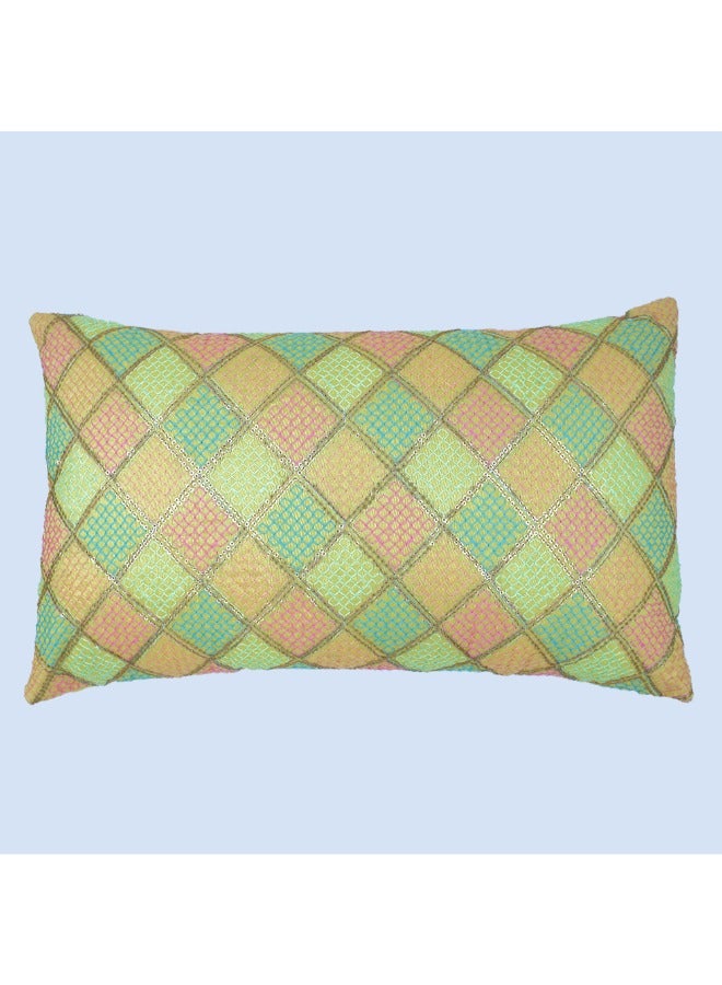 BYFT Orchard Cushion Cover 12 x 20 inch (Diagonal Checks design - Yellow) 30 x 50 cm Luxury Decorative Cushion Cover for Sofa, Bed & Living Room- Set of 2 without inserts - Image 3