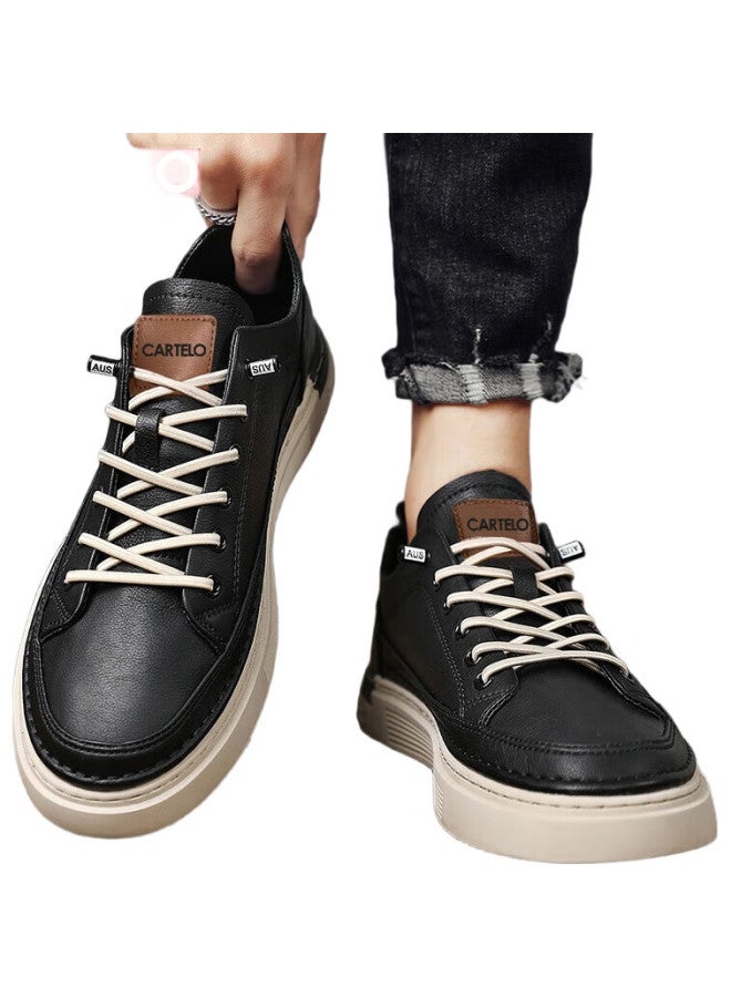 CARTELO Men'S Shoes, Spring And Summer Casual Shoes, Fashionable British Style Leather Shoes, Trendy Soft-Soled Sneakers, Black, Size 43 - Image 1