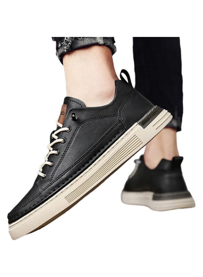 CARTELO Men'S Shoes, Spring And Summer Casual Shoes, Fashionable British Style Leather Shoes, Trendy Soft-Soled Sneakers, Black, Size 43 - Image 2