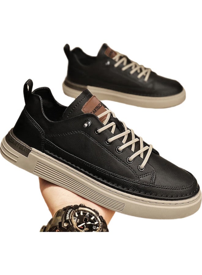 CARTELO Men'S Shoes, Spring And Summer Casual Shoes, Fashionable British Style Leather Shoes, Trendy Soft-Soled Sneakers, Black, Size 43 - Image 3