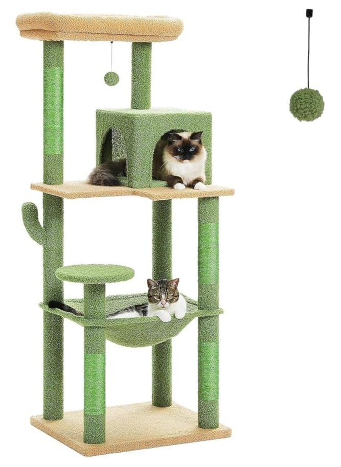 Alissa 143 cm Tall Cat Tree for Indoor Cats, Multi-Level Cat Tower with Super Large Hammock, Sisal Covered Scratching Posts, Cozy Condo and Top Perch (Large)  - Image 1