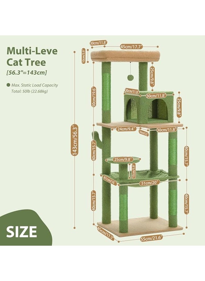 Alissa 143 cm Tall Cat Tree for Indoor Cats, Multi-Level Cat Tower with Super Large Hammock, Sisal Covered Scratching Posts, Cozy Condo and Top Perch (Large)  - Image 5