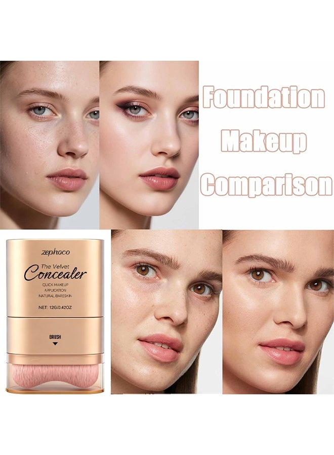 zephoco Double-ended Concealer Stick, The Velvet Concealer, Foundation Stick With Built-In Soft Brush And Natural Finish Concealer Foundation Sticks For Multi-Use Face Makeup, Lightweight, Waterproof, Covers Blemishes (Natural) - Image 4