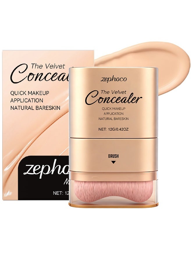 zephoco Double-ended Concealer Stick, The Velvet Concealer, Foundation Stick With Built-In Soft Brush And Natural Finish Concealer Foundation Sticks For Multi-Use Face Makeup, Lightweight, Waterproof, Covers Blemishes (Natural) - Image 1