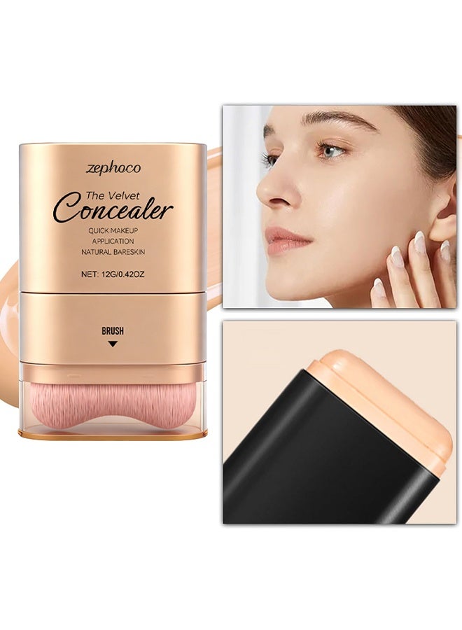 zephoco Double-ended Concealer Stick, The Velvet Concealer, Foundation Stick With Built-In Soft Brush And Natural Finish Concealer Foundation Sticks For Multi-Use Face Makeup, Lightweight, Waterproof, Covers Blemishes (Natural) - Image 2
