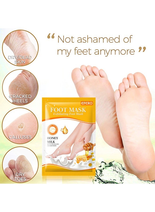 efero Honey Milk Exfoliating Foot Mask, Softens & Removes Dead Calluses, Infused With Natural Ingredients,Moisturizing Hydrating Nourishing Exfoliating 2Pairs - Image 2
