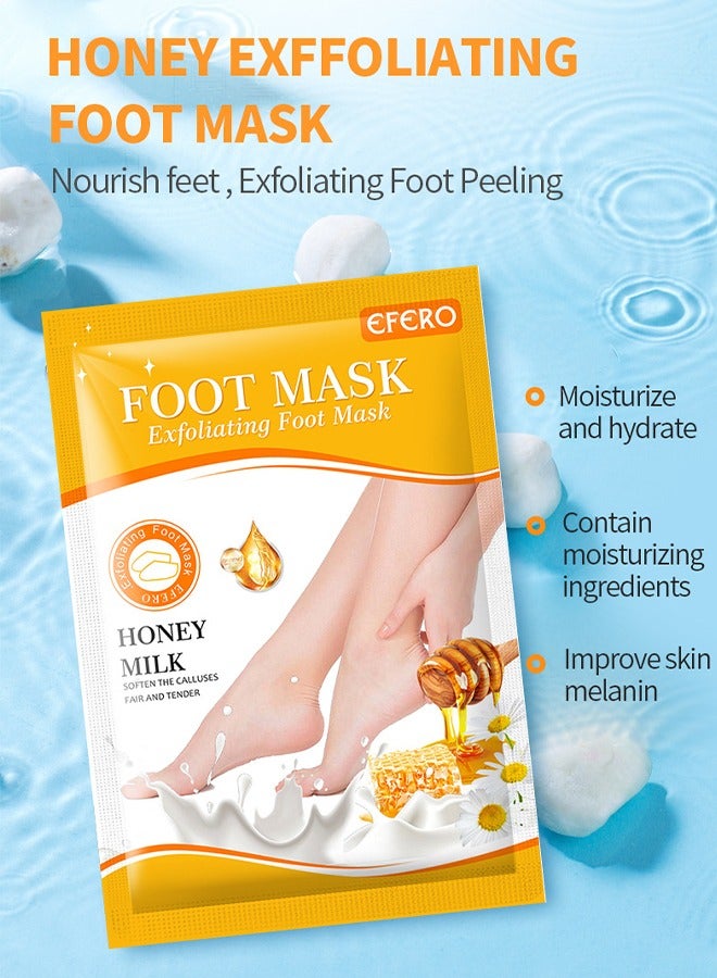 efero Honey Milk Exfoliating Foot Mask, Softens & Removes Dead Calluses, Infused With Natural Ingredients,Moisturizing Hydrating Nourishing Exfoliating 2Pairs - Image 3