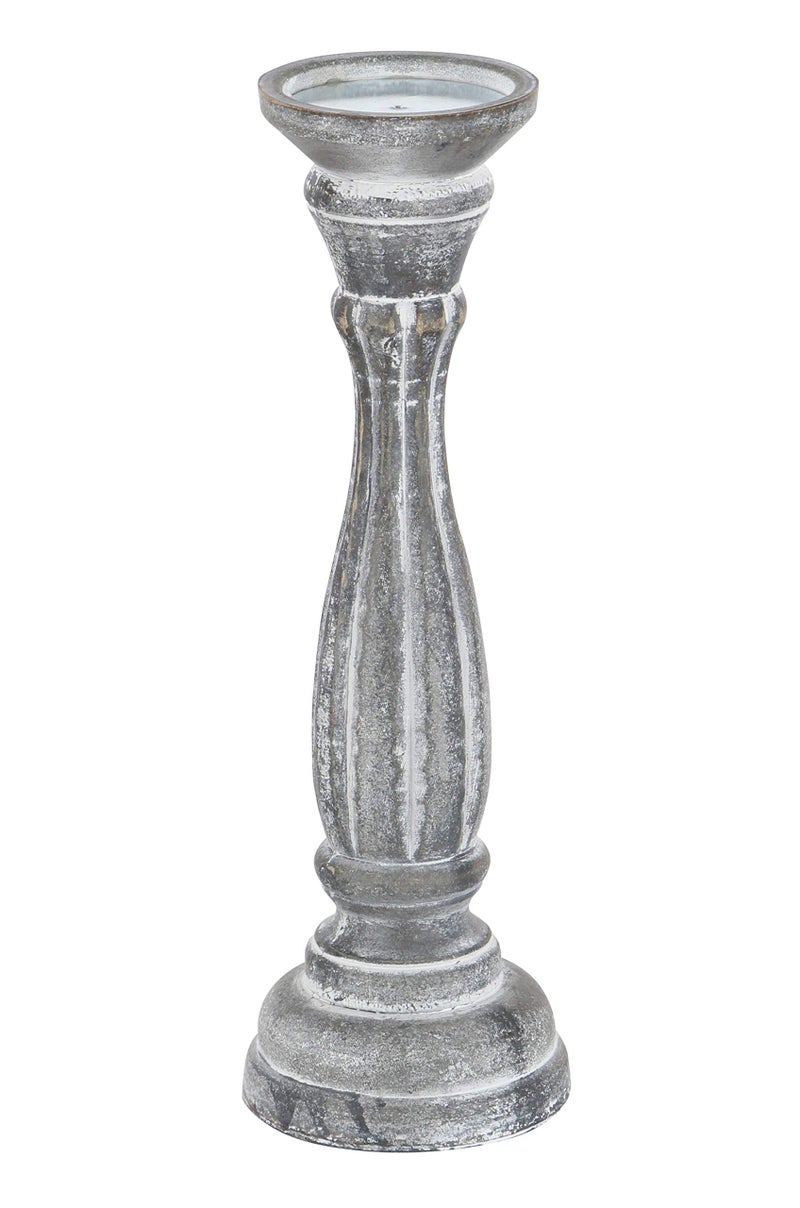 Deco 79 Wooden Decorative Candle Holder Distressed Turned Candle Stand, Set of 3 Candlestick Holder 15", 13", 11"H, Gray - Image 5