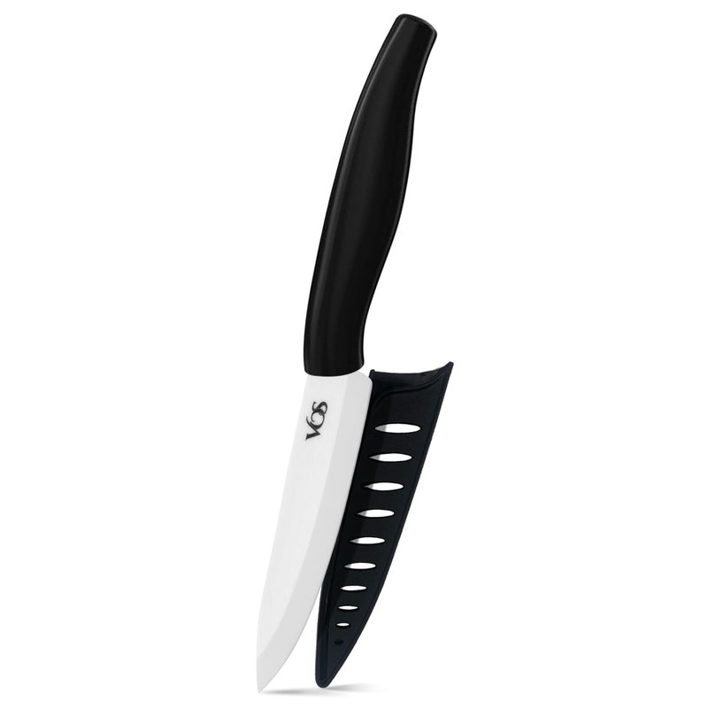 Vos Ceramic Paring Knife  4 Inch Zirconia Blade With Sheath Cover  Handle Fruit and Vegetables Kitchen Knife Black