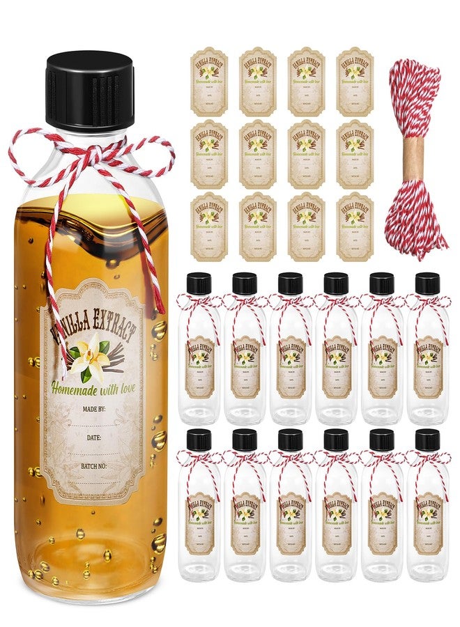 Uiifan مجموعة من 12 زجاجة من خلاصة الفانيليا سعة 2 أونصة من Uiifan، زجاجات زجاجية كهرمانية مستديرة مع أغطية و12 قطعة من ملصقات خلاصة الفانيليا للشراب، هدية، مجموعة علب تخزين طعام زجاجية، صلصة، فاصوليا (شفافة). - Image 1