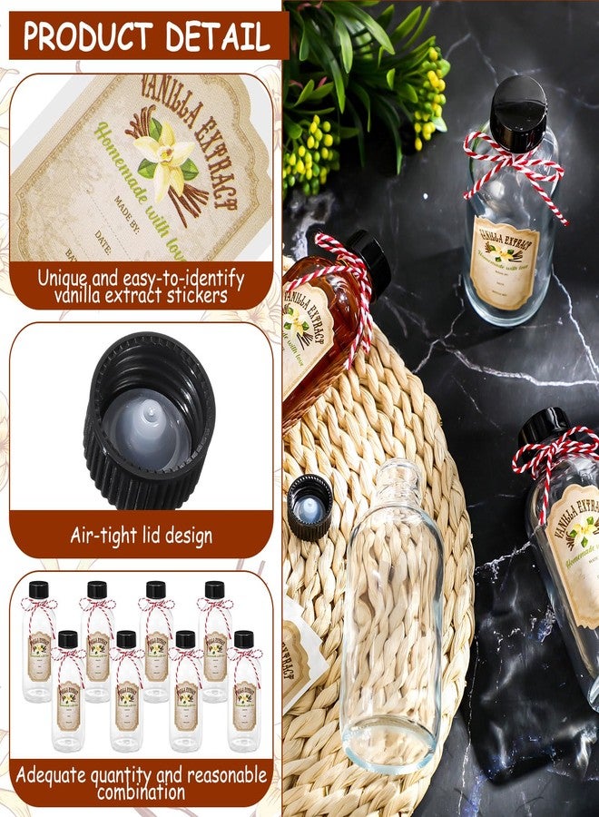 Uiifan مجموعة من 12 زجاجة من خلاصة الفانيليا سعة 2 أونصة من Uiifan، زجاجات زجاجية كهرمانية مستديرة مع أغطية و12 قطعة من ملصقات خلاصة الفانيليا للشراب، هدية، مجموعة علب تخزين طعام زجاجية، صلصة، فاصوليا (شفافة). - Image 3
