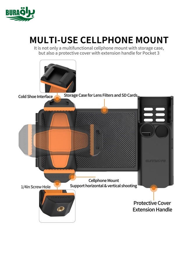 BURAQ For DJI OSMO Pocket 3 Sunnylife OP3-AD744 Expanded Phone Clamp Holder with Storage Case (Black)  - Image 3
