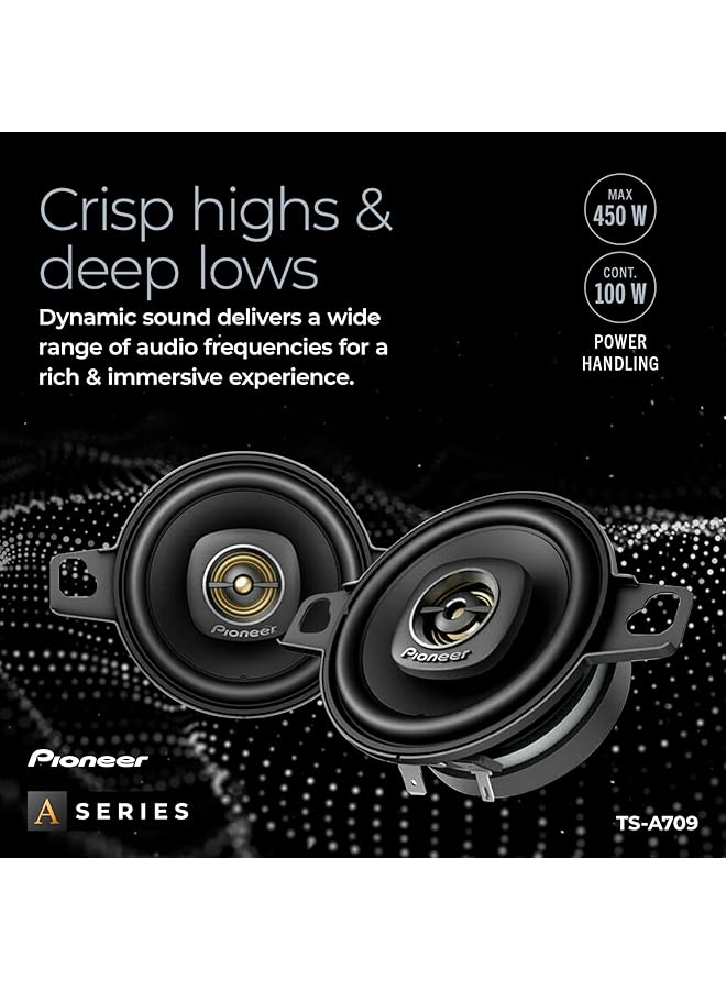 Pioneer Ts-A709 A Series 2-3/4” 2-Way, 450 W Max Power, 16Mm Tweeter – Coaxial Speaker (Pair), Black - Image 4