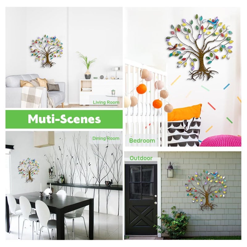 VEWOSTAR Metal Wall Art for Living Room Home Decor Colorful Leaves Wall Sculpture Tree of Life Handcrafted Wall Decor Hangings for Outdoor Indoor(25.5" W * 24.8" H) - Image 5