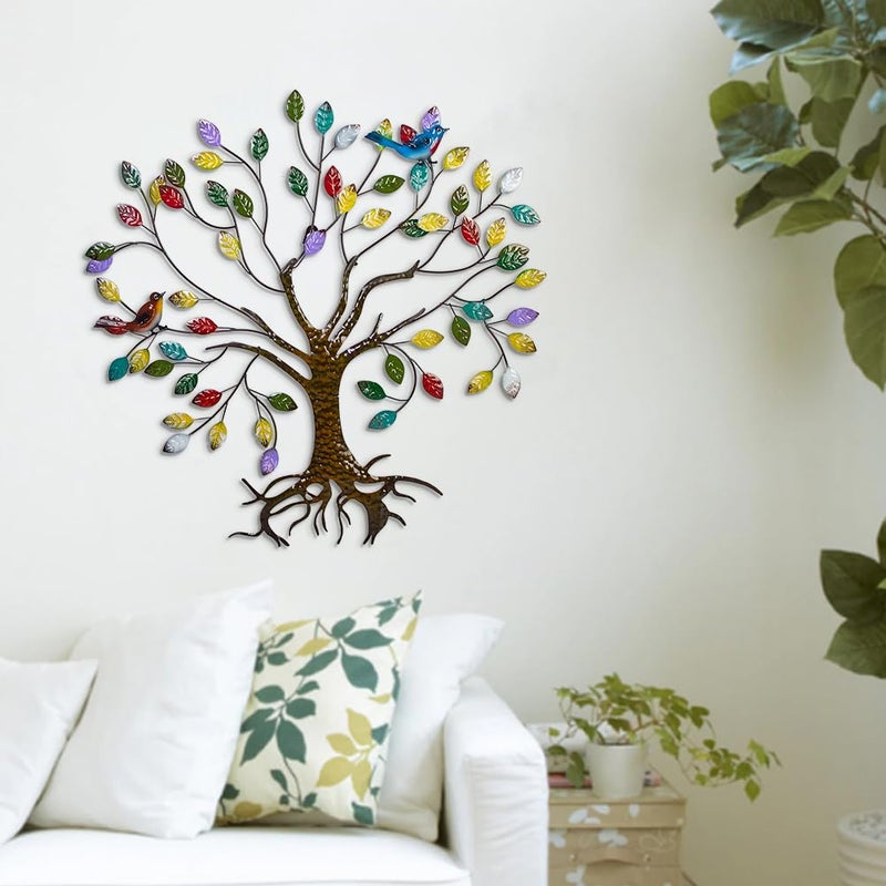 VEWOSTAR Metal Wall Art for Living Room Home Decor Colorful Leaves Wall Sculpture Tree of Life Handcrafted Wall Decor Hangings for Outdoor Indoor(25.5" W * 24.8" H) - Image 3