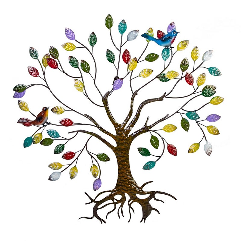 VEWOSTAR Metal Wall Art for Living Room Home Decor Colorful Leaves Wall Sculpture Tree of Life Handcrafted Wall Decor Hangings for Outdoor Indoor(25.5" W * 24.8" H) - Image 1