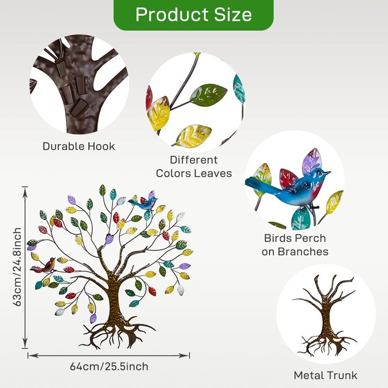 VEWOSTAR Metal Wall Art for Living Room Home Decor Colorful Leaves Wall Sculpture Tree of Life Handcrafted Wall Decor Hangings for Outdoor Indoor(25.5" W * 24.8" H) - Image 2