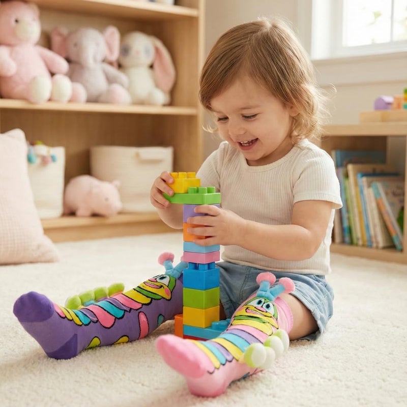 Glitters Funky 3D Caterpillar High Socks for Kids & Teens - Colorful Novelty Knee-High Socks with Plush Elements - Image 4