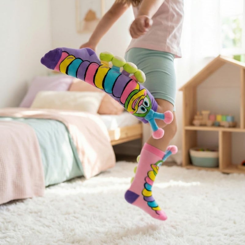 Glitters Funky 3D Caterpillar High Socks for Kids & Teens - Colorful Novelty Knee-High Socks with Plush Elements - Image 3
