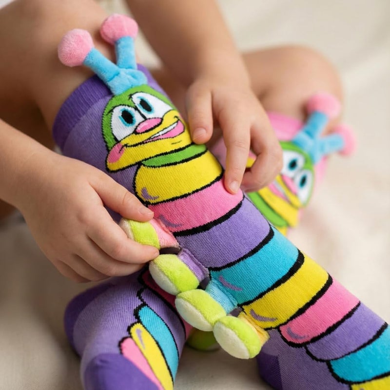 Glitters Funky 3D Caterpillar High Socks for Kids & Teens - Colorful Novelty Knee-High Socks with Plush Elements - Image 2