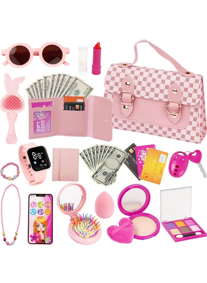 Beauenty Play Purse for Little Girls, 32PCS Toddler Purse with Pretend Makeup for Kids, Princess Toys Includes Handbag, Phone, Wristwatch, Silk Scarf Kids Toy Purse Birthday Gift for Girls 3 4 5+ - Image 1