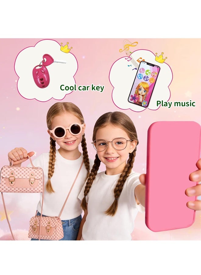 Beauenty Play Purse for Little Girls, 32PCS Toddler Purse with Pretend Makeup for Kids, Princess Toys Includes Handbag, Phone, Wristwatch, Silk Scarf Kids Toy Purse Birthday Gift for Girls 3 4 5+ - Image 3