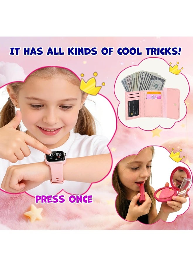 Beauenty Play Purse for Little Girls, 32PCS Toddler Purse with Pretend Makeup for Kids, Princess Toys Includes Handbag, Phone, Wristwatch, Silk Scarf Kids Toy Purse Birthday Gift for Girls 3 4 5+ - Image 4